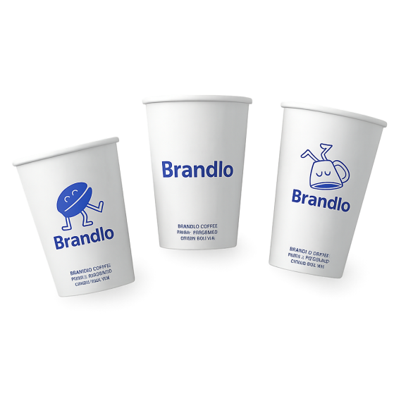 Individuell bedruckte Kaffeebecher aus Pappe mit Brandlo Logo – Gastronomiebedarf ab 3000 Stück.