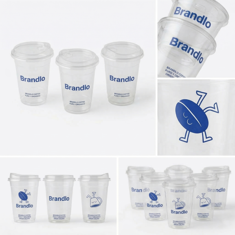 Transparente Smoothie-Becher & Clear Cups mit Logo-Aufdruck für Kaltgetränke und Iced Drinks im Café.