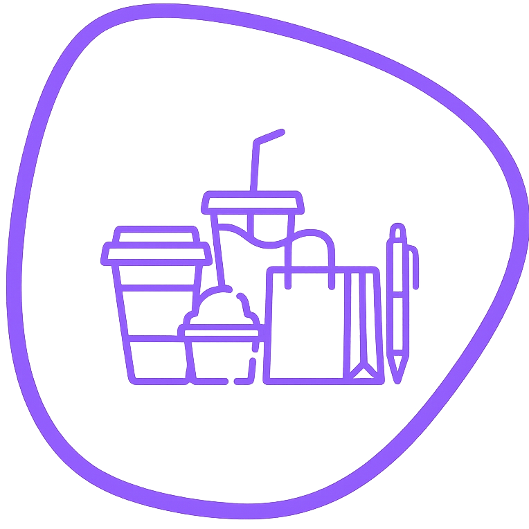 Icon für umfangreiche Auswahl an Kaffeebechern, Smoothie-Bechern und Eisbechern.