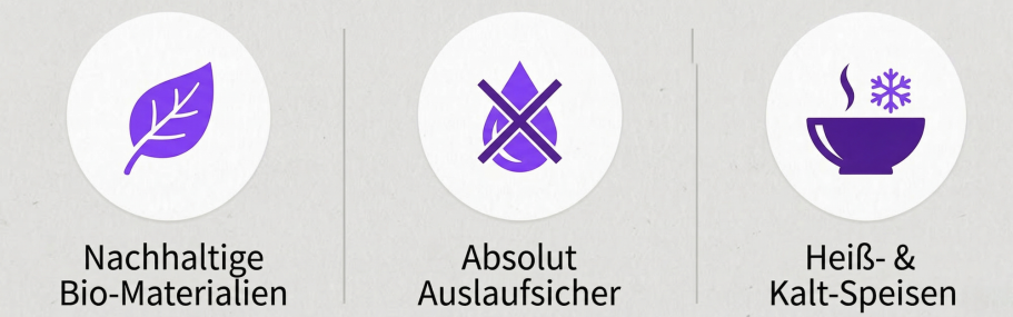 Qualitätsmerkmale der Brandlo Kaffeebecher: Umweltfreundliche Materialien, geeignet für Heiß- und Kaltgetränke, verstärkt und langlebig.