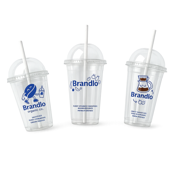 Transparente Clear Cups mit Logo-Aufdruck für Kaltgetränke und Iced Drinks im Café.